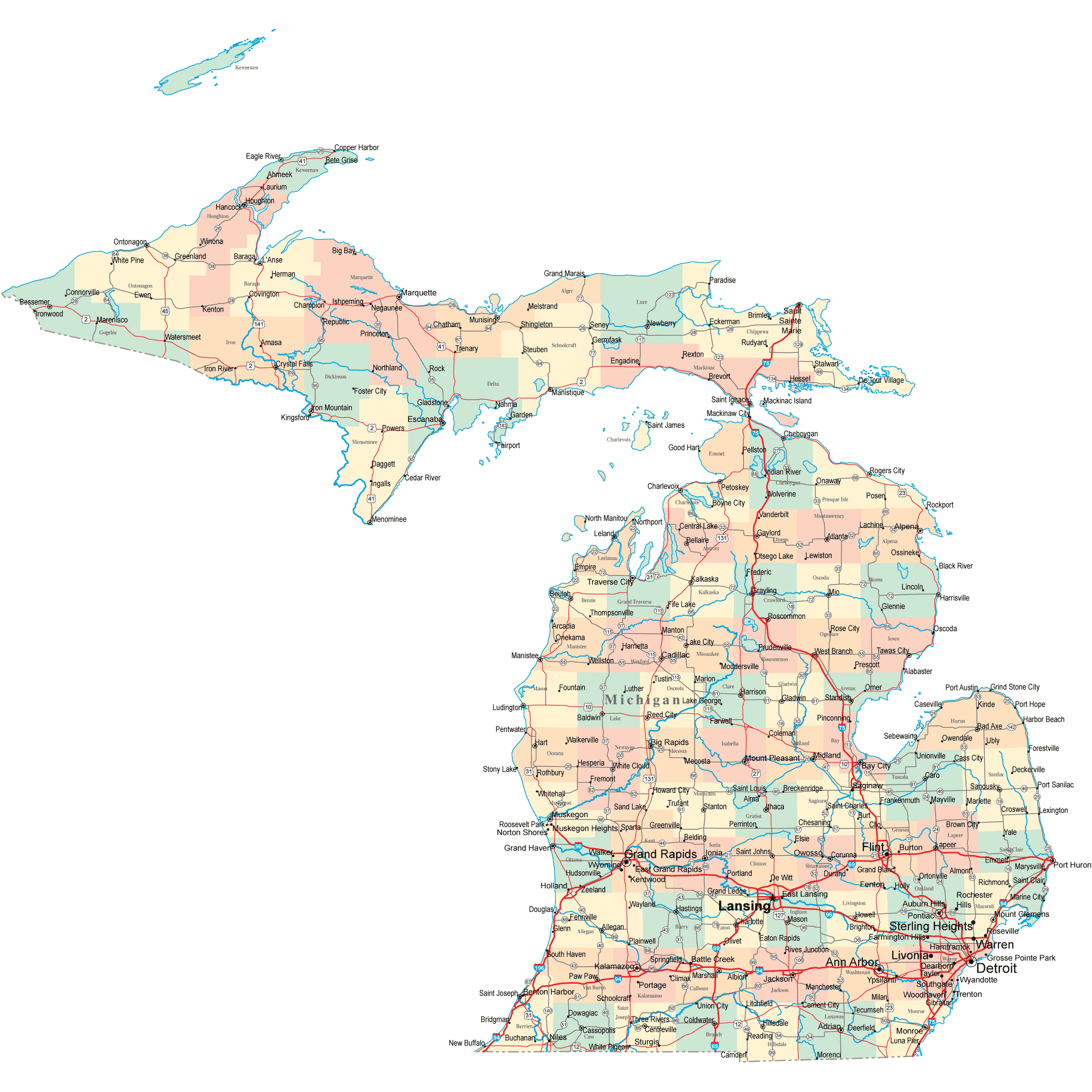 map-of-michigan-printable
