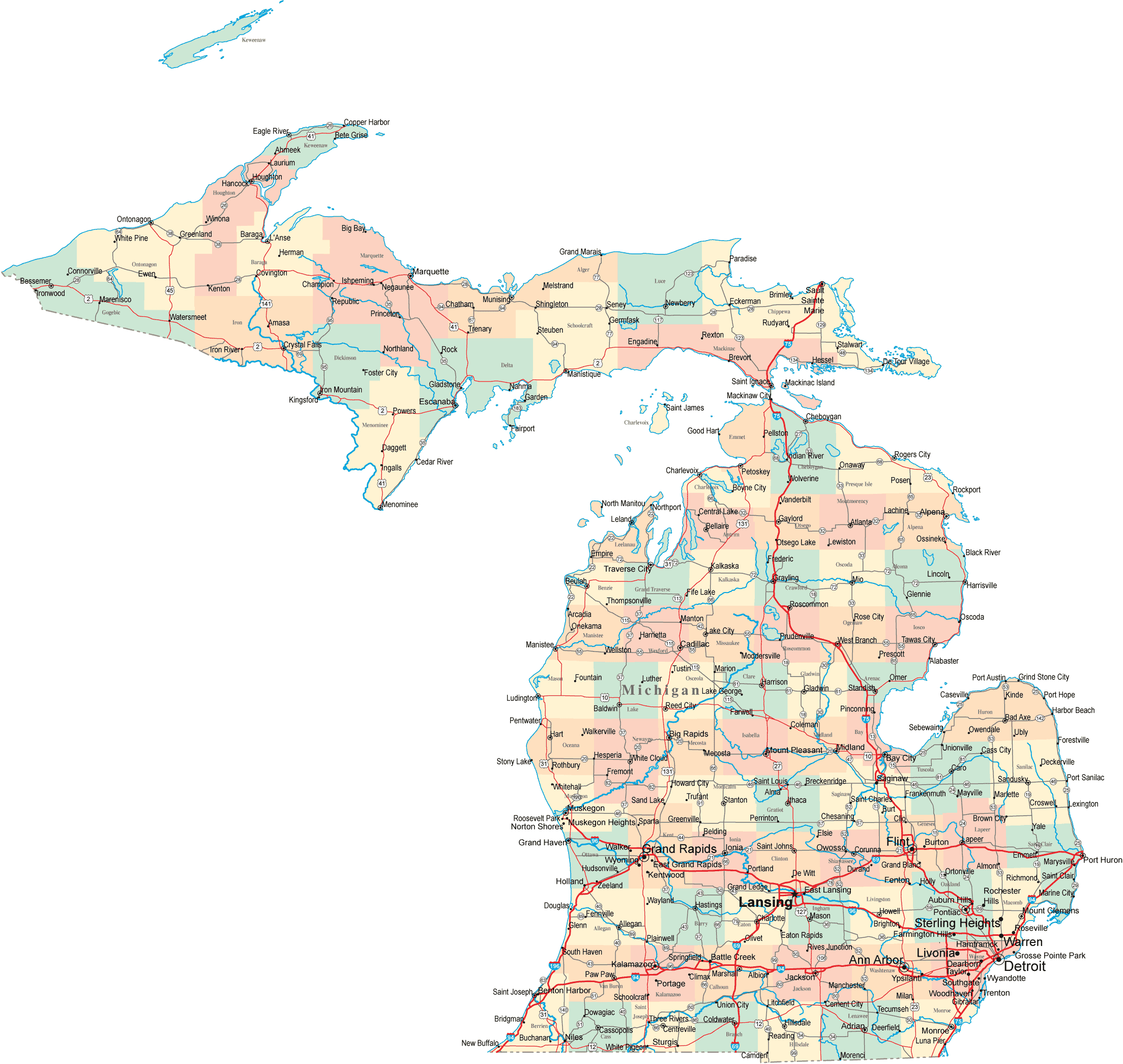 map of michigan highways Michigan Road Map Mi Road Map Michigan Highway Map map of michigan highways